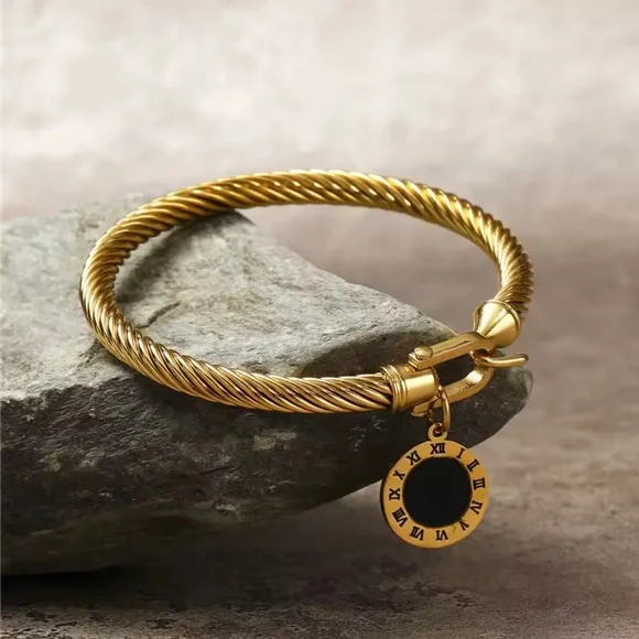 Roman Numeral Stainless Steel Wire Rope Bracelet ✨ Horseshoe Buckle | Women’s - Picture 3 of 4